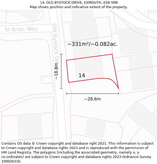 14, OLD BYSTOCK DRIVE, EXMOUTH, EX8 5RB: Plot and title map