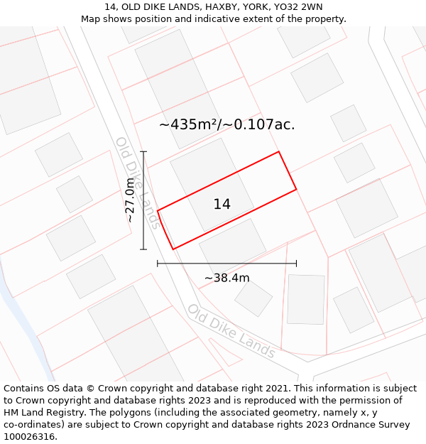 14, OLD DIKE LANDS, HAXBY, YORK, YO32 2WN: Plot and title map