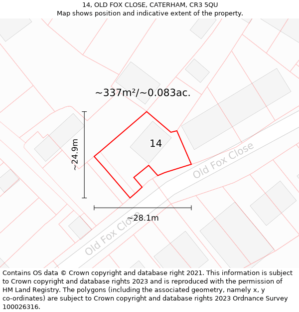 14, OLD FOX CLOSE, CATERHAM, CR3 5QU: Plot and title map