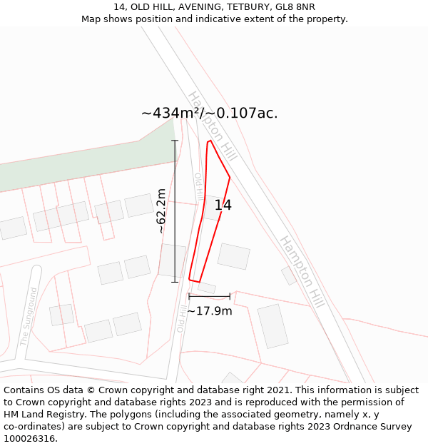 14, OLD HILL, AVENING, TETBURY, GL8 8NR: Plot and title map