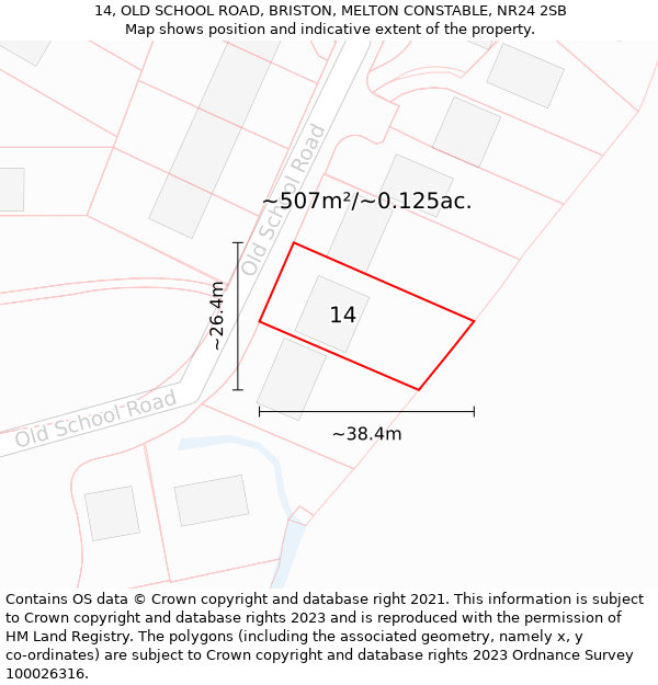 14, OLD SCHOOL ROAD, BRISTON, MELTON CONSTABLE, NR24 2SB: Plot and title map