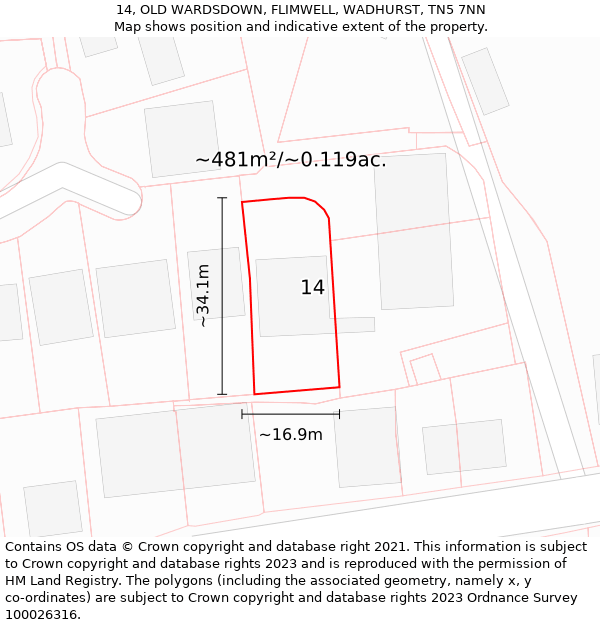 14, OLD WARDSDOWN, FLIMWELL, WADHURST, TN5 7NN: Plot and title map