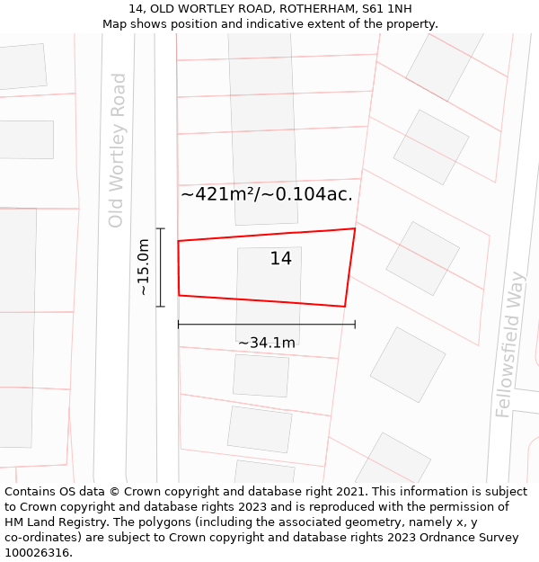 14, OLD WORTLEY ROAD, ROTHERHAM, S61 1NH: Plot and title map