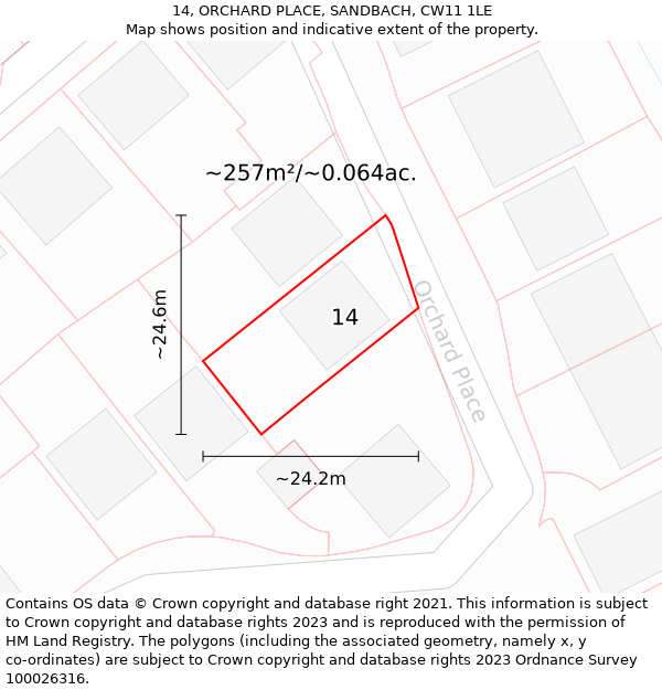 14, ORCHARD PLACE, SANDBACH, CW11 1LE: Plot and title map