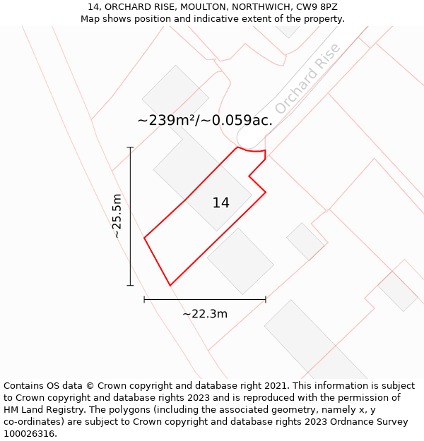 14, ORCHARD RISE, MOULTON, NORTHWICH, CW9 8PZ: Plot and title map