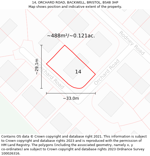 14, ORCHARD ROAD, BACKWELL, BRISTOL, BS48 3HP: Plot and title map
