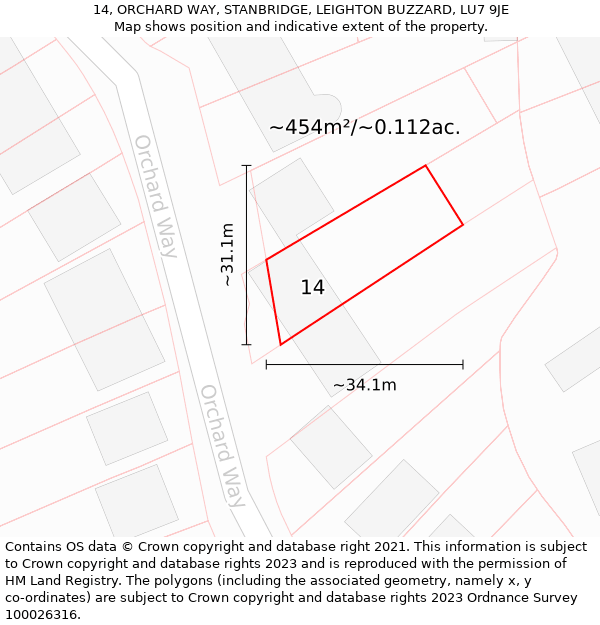 14, ORCHARD WAY, STANBRIDGE, LEIGHTON BUZZARD, LU7 9JE: Plot and title map