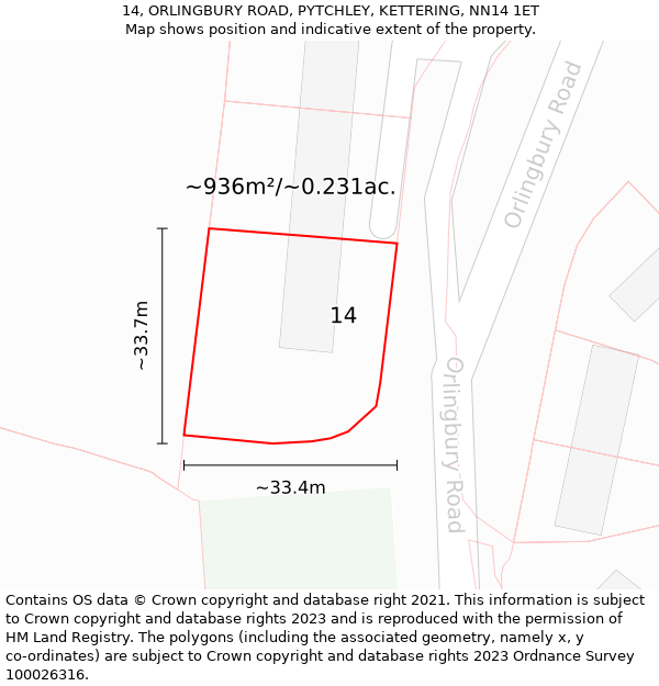 14, ORLINGBURY ROAD, PYTCHLEY, KETTERING, NN14 1ET: Plot and title map