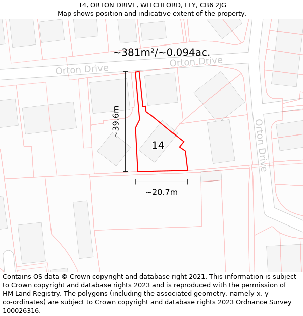 14, ORTON DRIVE, WITCHFORD, ELY, CB6 2JG: Plot and title map