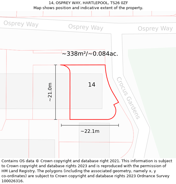 14, OSPREY WAY, HARTLEPOOL, TS26 0ZF: Plot and title map