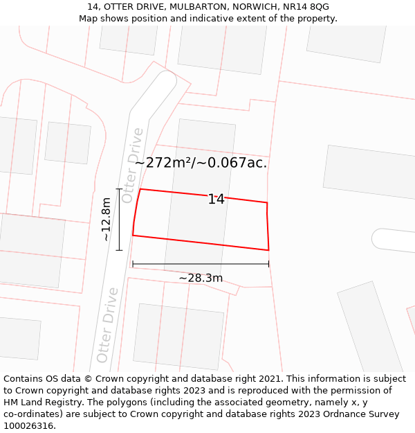 14, OTTER DRIVE, MULBARTON, NORWICH, NR14 8QG: Plot and title map