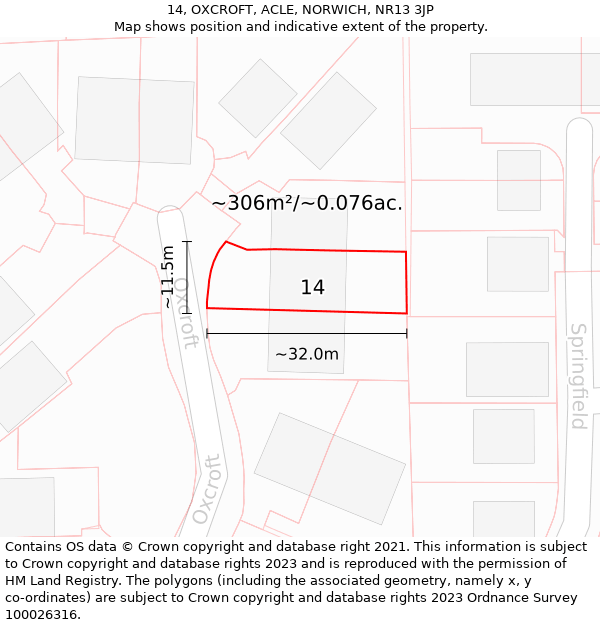 14, OXCROFT, ACLE, NORWICH, NR13 3JP: Plot and title map