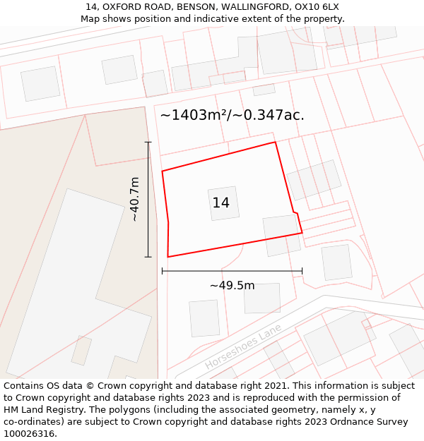 14, OXFORD ROAD, BENSON, WALLINGFORD, OX10 6LX: Plot and title map