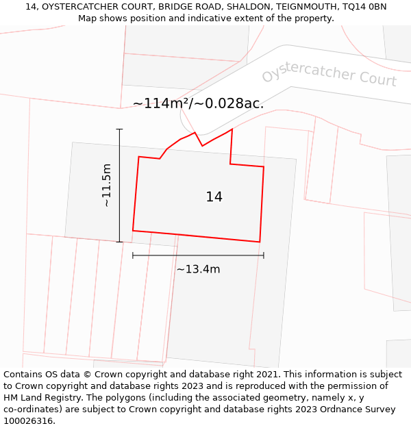 14, OYSTERCATCHER COURT, BRIDGE ROAD, SHALDON, TEIGNMOUTH, TQ14 0BN: Plot and title map