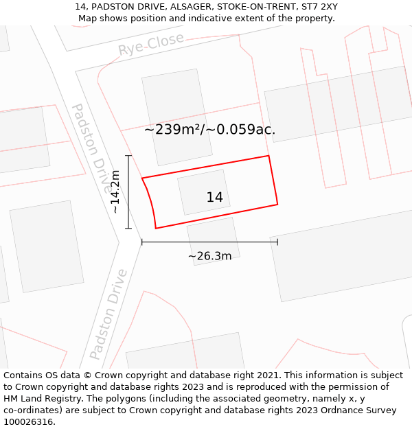 14, PADSTON DRIVE, ALSAGER, STOKE-ON-TRENT, ST7 2XY: Plot and title map