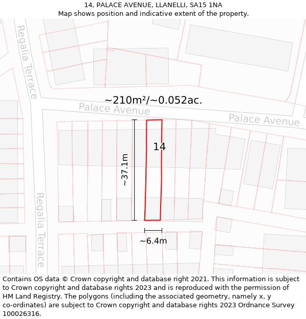 14, PALACE AVENUE, LLANELLI, SA15 1NA: Plot and title map