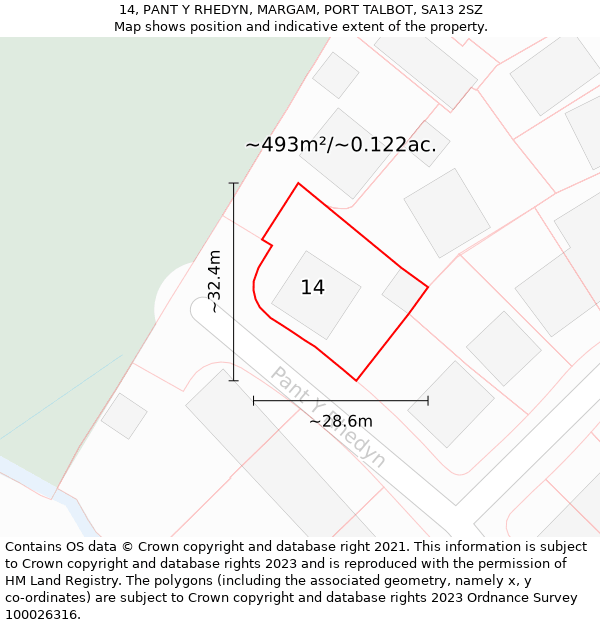 14, PANT Y RHEDYN, MARGAM, PORT TALBOT, SA13 2SZ: Plot and title map