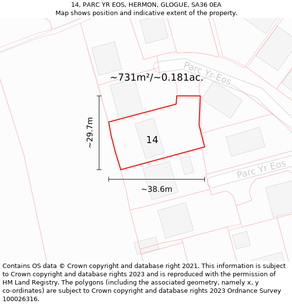 14, PARC YR EOS, HERMON, GLOGUE, SA36 0EA: Plot and title map