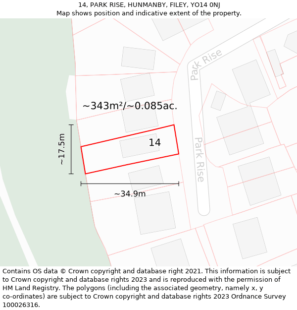 14, PARK RISE, HUNMANBY, FILEY, YO14 0NJ: Plot and title map