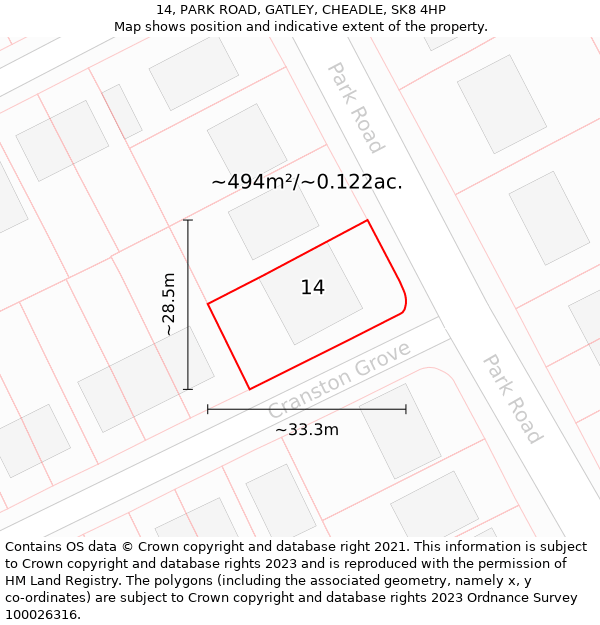 14, PARK ROAD, GATLEY, CHEADLE, SK8 4HP: Plot and title map