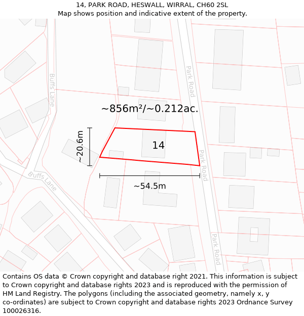 14, PARK ROAD, HESWALL, WIRRAL, CH60 2SL: Plot and title map