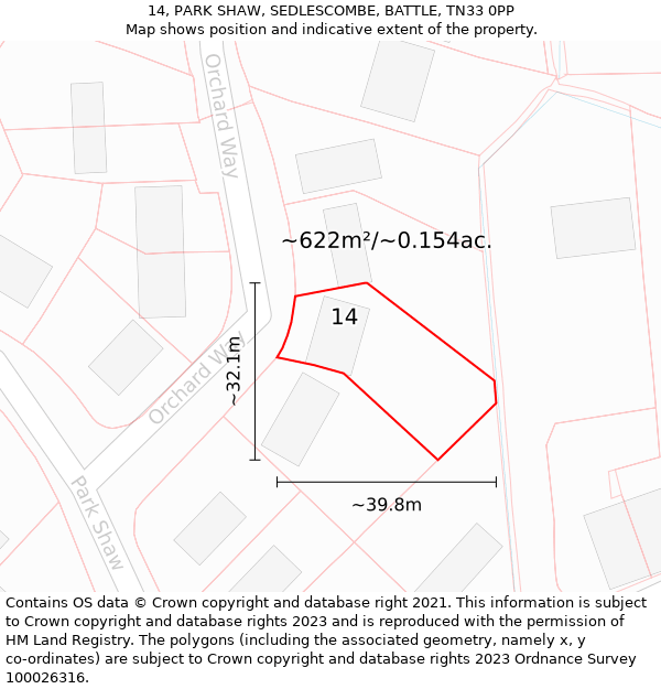 14, PARK SHAW, SEDLESCOMBE, BATTLE, TN33 0PP: Plot and title map