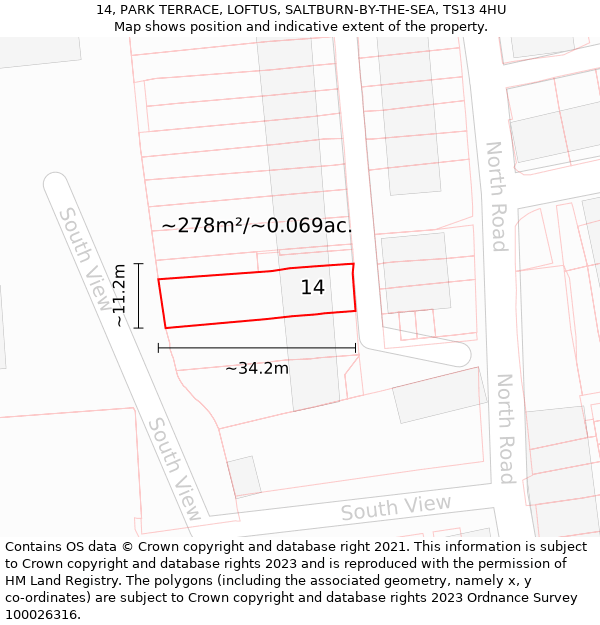 14, PARK TERRACE, LOFTUS, SALTBURN-BY-THE-SEA, TS13 4HU: Plot and title map