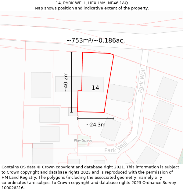 14, PARK WELL, HEXHAM, NE46 1AQ: Plot and title map