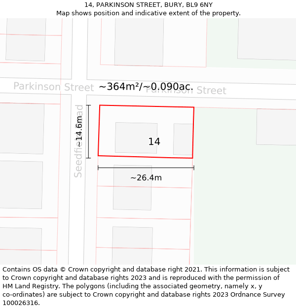 14, PARKINSON STREET, BURY, BL9 6NY: Plot and title map