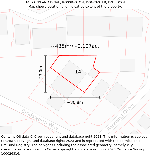 14, PARKLAND DRIVE, ROSSINGTON, DONCASTER, DN11 0XN: Plot and title map