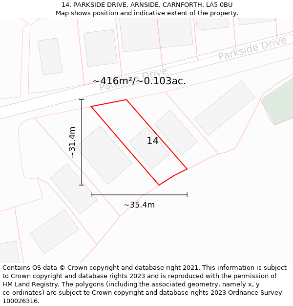 14, PARKSIDE DRIVE, ARNSIDE, CARNFORTH, LA5 0BU: Plot and title map