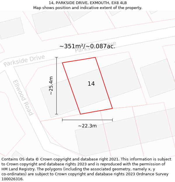 14, PARKSIDE DRIVE, EXMOUTH, EX8 4LB: Plot and title map