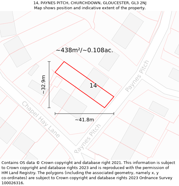 14, PAYNES PITCH, CHURCHDOWN, GLOUCESTER, GL3 2NJ: Plot and title map