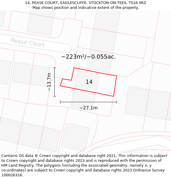 14, PEASE COURT, EAGLESCLIFFE, STOCKTON-ON-TEES, TS16 0RZ: Plot and title map