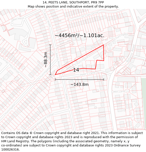 14, PEETS LANE, SOUTHPORT, PR9 7PP: Plot and title map