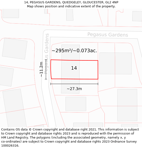 14, PEGASUS GARDENS, QUEDGELEY, GLOUCESTER, GL2 4NP: Plot and title map