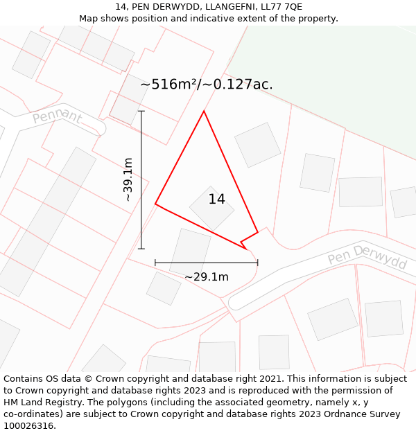 14, PEN DERWYDD, LLANGEFNI, LL77 7QE: Plot and title map