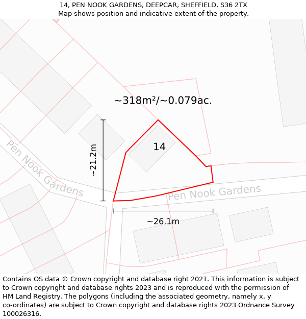 14, PEN NOOK GARDENS, DEEPCAR, SHEFFIELD, S36 2TX: Plot and title map