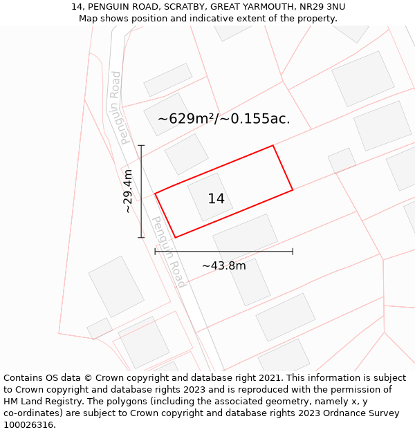 14, PENGUIN ROAD, SCRATBY, GREAT YARMOUTH, NR29 3NU: Plot and title map