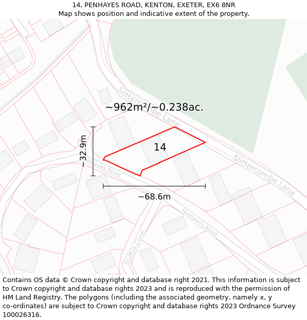 14, PENHAYES ROAD, KENTON, EXETER, EX6 8NR: Plot and title map