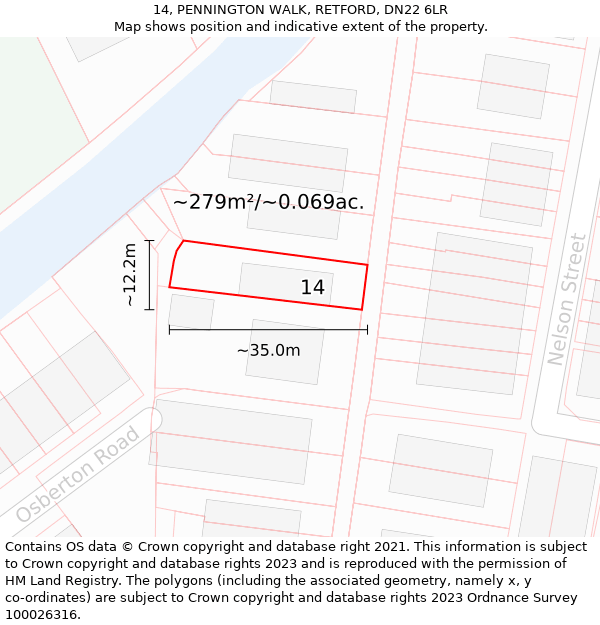 14, PENNINGTON WALK, RETFORD, DN22 6LR: Plot and title map