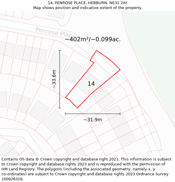 14, PENROSE PLACE, HEBBURN, NE31 2AY: Plot and title map