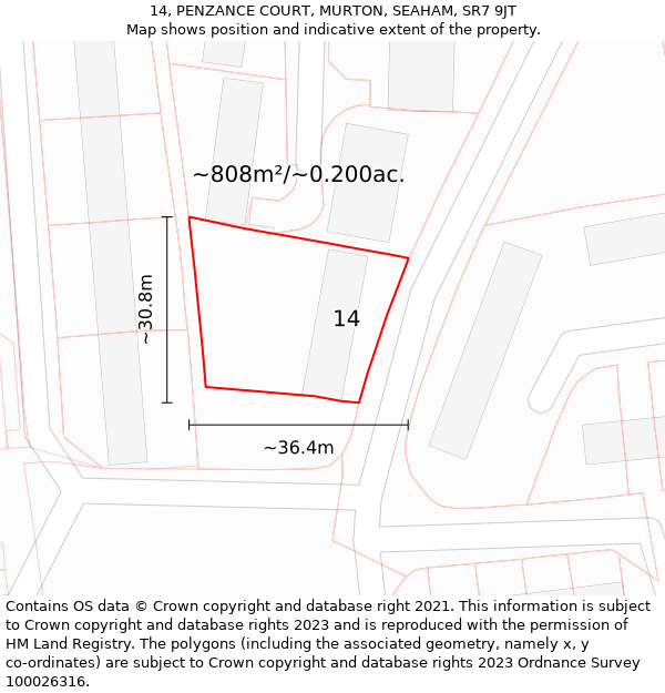 14, PENZANCE COURT, MURTON, SEAHAM, SR7 9JT: Plot and title map