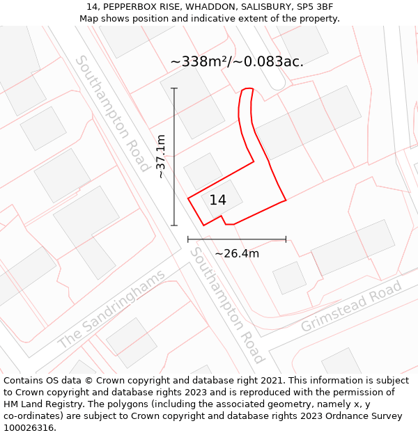 14, PEPPERBOX RISE, WHADDON, SALISBURY, SP5 3BF: Plot and title map