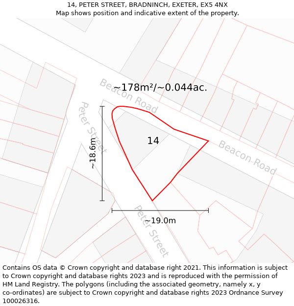 14, PETER STREET, BRADNINCH, EXETER, EX5 4NX: Plot and title map