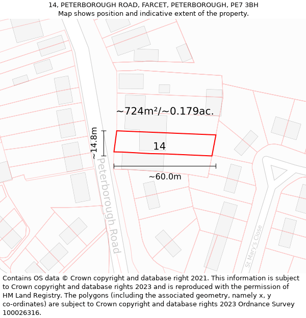 14, PETERBOROUGH ROAD, FARCET, PETERBOROUGH, PE7 3BH: Plot and title map