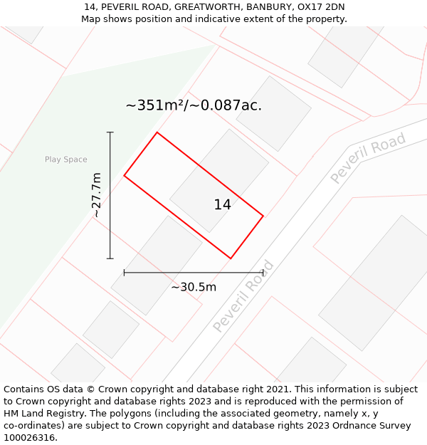 14, PEVERIL ROAD, GREATWORTH, BANBURY, OX17 2DN: Plot and title map