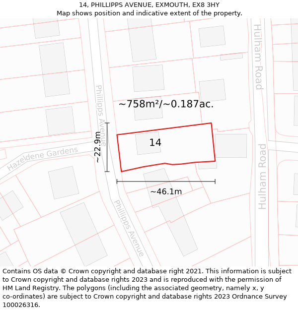 14, PHILLIPPS AVENUE, EXMOUTH, EX8 3HY: Plot and title map