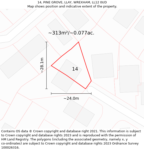 14, PINE GROVE, LLAY, WREXHAM, LL12 0UD: Plot and title map