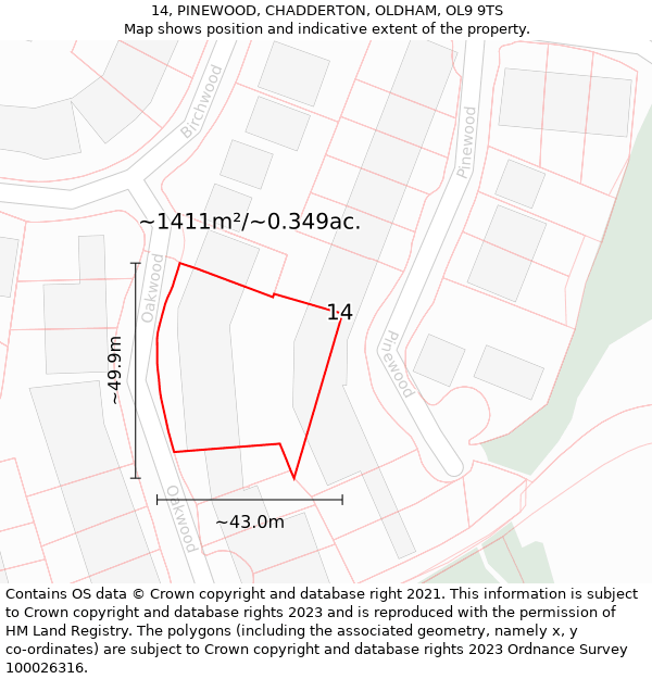 14, PINEWOOD, CHADDERTON, OLDHAM, OL9 9TS: Plot and title map